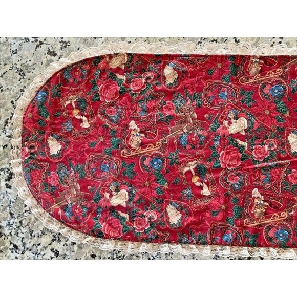 Vintage EASTER and CHRISTMAS Reversible TABLE RUNNER Oval with Lace Trim 41"x18" - Picture 6 of 11